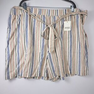 A.N.A Linen Blend High Waisted Striped Paperboy Pullon Shorts Women's 3xl Boho